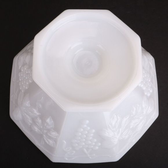 Vintage 1950s Octagonal Milk Glass Grapevine Embossed Table Centerpiece Compote - Picture 10 of 11